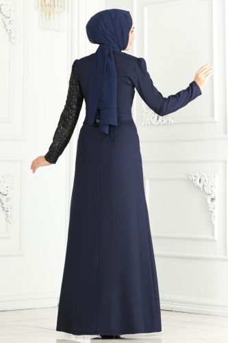 moda selvim EVENING DRESS ASM2524 Navy Blue - Thumbnail