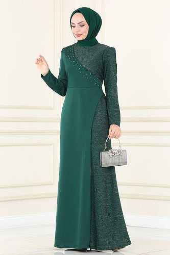 moda selvim Evening Dress ASM2530 Emerald - Thumbnail