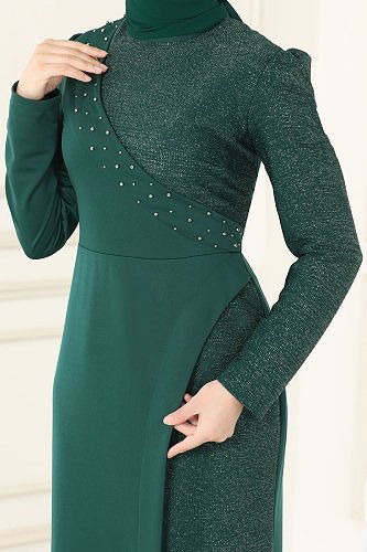 moda selvim فستان سهرة زيتي ASM2530 - Thumbnail