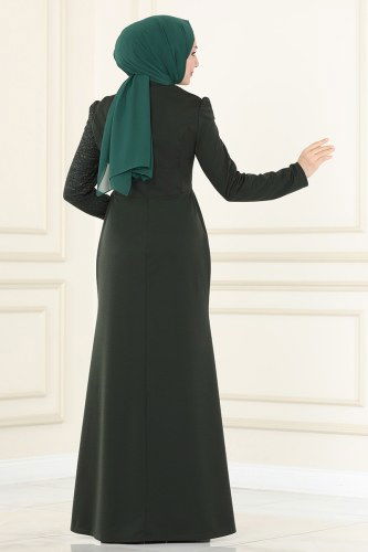 moda selvim فستان سهرة اخضر عفني ASM2530 - Thumbnail
