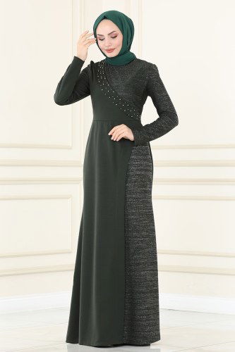 moda selvim فستان سهرة اخضر عفني ASM2530 - Thumbnail