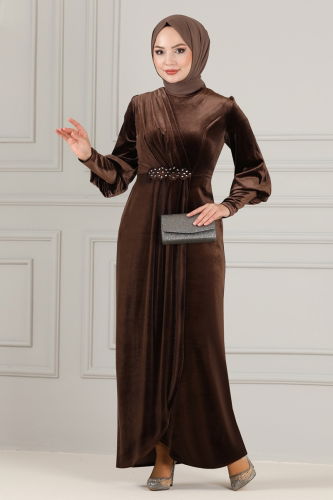 moda selvim Evening Dress ASM2533 Brown - Thumbnail