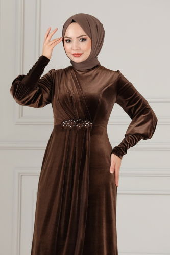 moda selvim Evening Dress ASM2533 Brown - Thumbnail