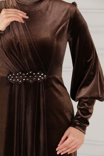 moda selvim Evening Dress ASM2533 Brown - Thumbnail