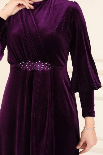 moda selvim Evening Dress ASM2533 Damson - Thumbnail