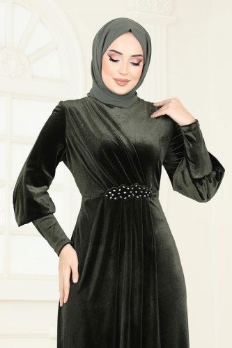 moda selvim فستان سهرة اخضر عفني ASM2533 - Thumbnail