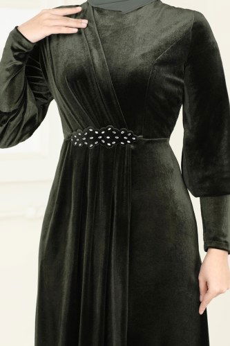 moda selvim فستان سهرة اخضر عفني ASM2533 - Thumbnail