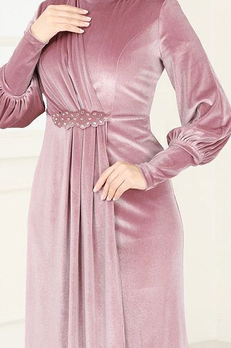 moda selvim فستان سهرة وردي ASM2533 - Thumbnail