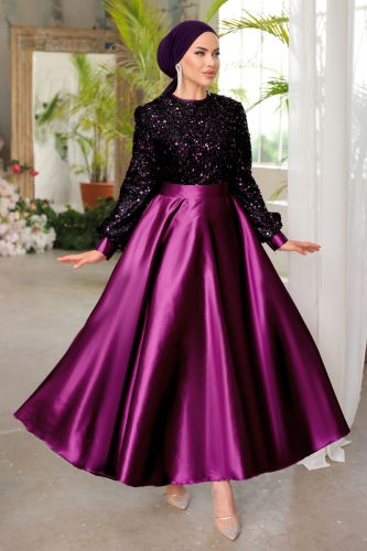 moda selvim EVENING DRESS ASM2537 Purple - Thumbnail