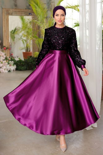 moda selvim EVENING DRESS ASM2537 Purple - Thumbnail