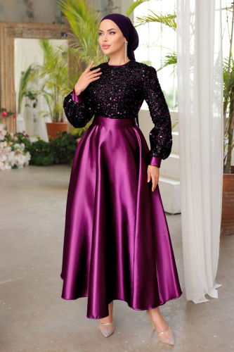 moda selvim EVENING DRESS ASM2537 Purple - Thumbnail