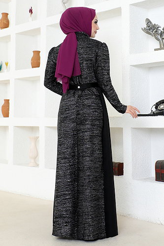 moda selvim Evening Dress ASM2538-M Black - Thumbnail