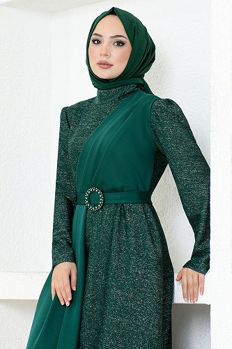 moda selvim Evening Dress ASM2538-M Emerald - Thumbnail