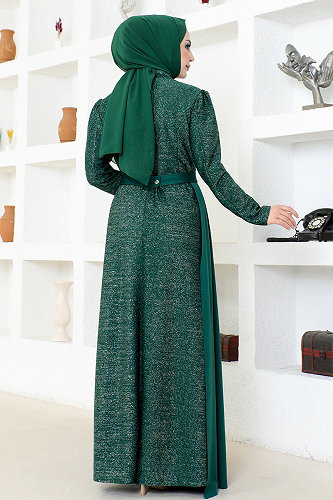 moda selvim فستان سهرة زيتي ASM2538-M - Thumbnail