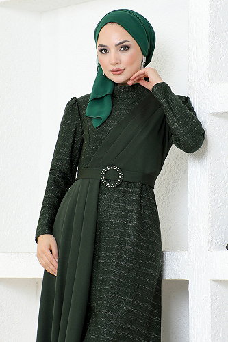 moda selvim فستان سهرة اخضر عفني ASM2538-M - Thumbnail