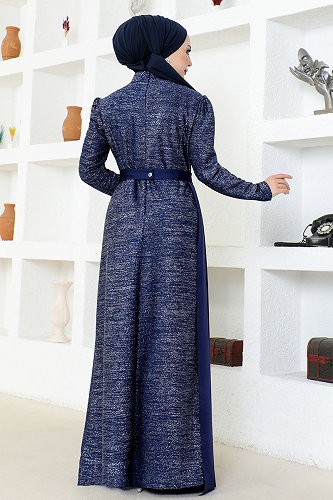 moda selvim Evening Dress ASM2538-M Navy Blue - Thumbnail