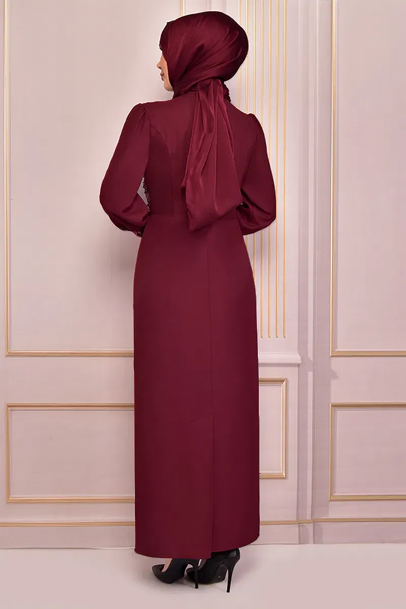 moda selvim EVENING DRESS ASM2553-M Burgundy - Thumbnail