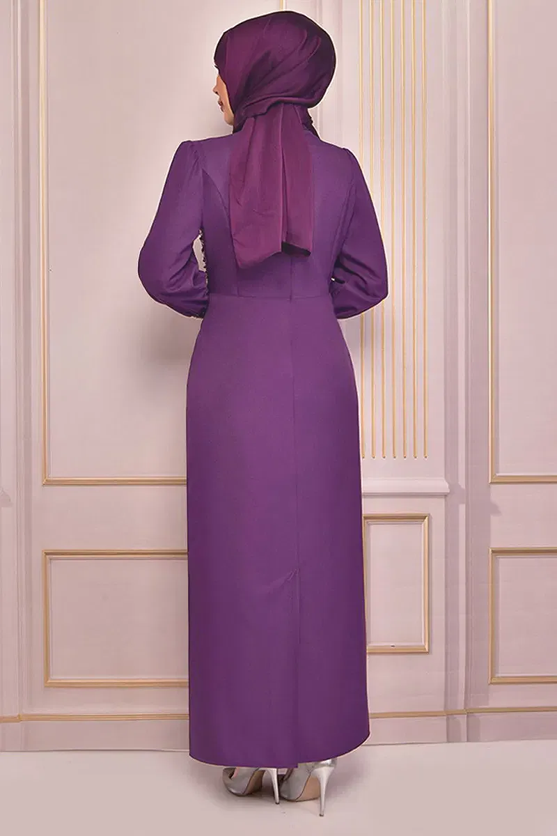 moda selvim EVENING DRESS ASM2553-M Dark Lilac - Thumbnail