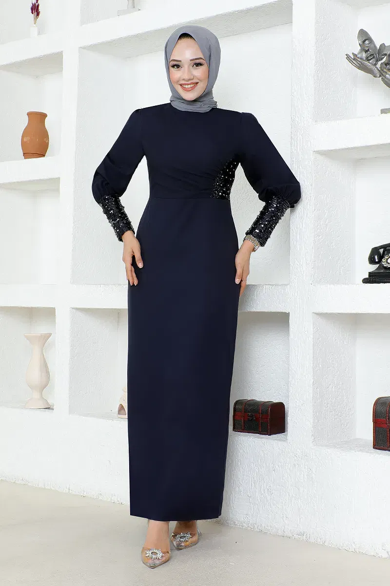 moda selvim EVENING DRESS ASM2553-M Navy Blue - Thumbnail