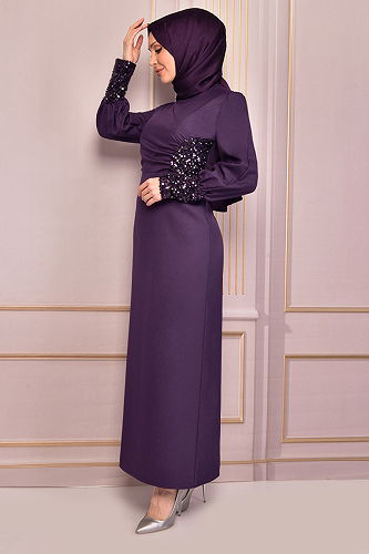 moda selvim EVENING DRESS ASM2553-M Purple - Thumbnail