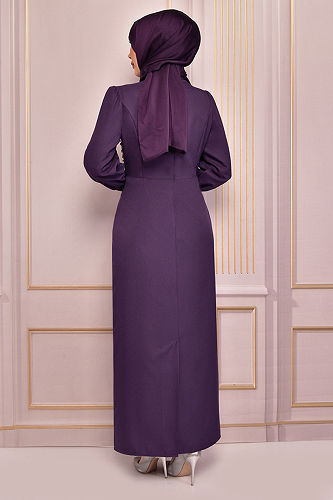 moda selvim فستان سهرة أرجواني ASM2553-M - Thumbnail