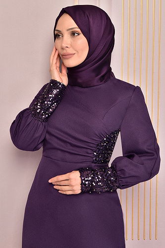 moda selvim فستان سهرة أرجواني ASM2553-M - Thumbnail
