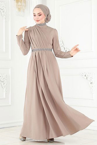 moda selvim Evening Dress ASM2611 Beige - Thumbnail