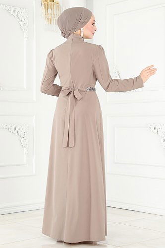 moda selvim فستان سهرة بيج ASM2611 - Thumbnail