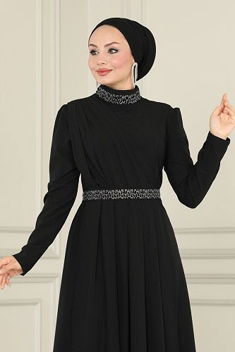 moda selvim Evening Dress ASM2611 Black - Thumbnail