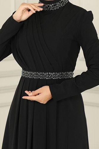 moda selvim فستان سهرة أسود ASM2611 - Thumbnail