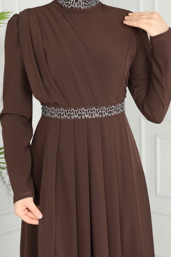 moda selvim Evening Dress ASM2611 Brown - Thumbnail