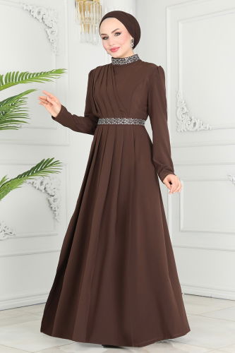 moda selvim Evening Dress ASM2611 Brown - Thumbnail