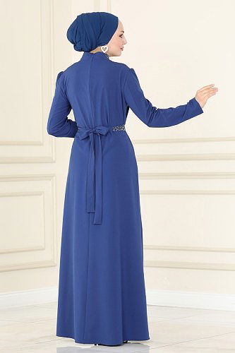 moda selvim Evening Dress ASM2611 Dark Indigo - Thumbnail