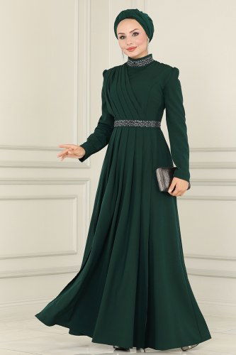 moda selvim Evening Dress ASM2611 Emerald - Thumbnail