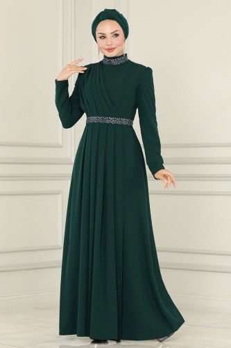 moda selvim Evening Dress ASM2611 Emerald - Thumbnail