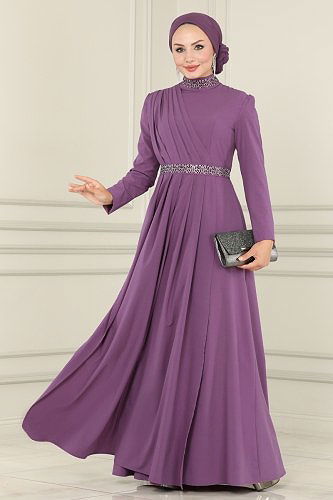 moda selvim Evening Dress ASM2611 Lilac - Thumbnail
