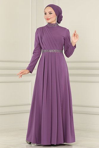 moda selvim Evening Dress ASM2611 Lilac - Thumbnail