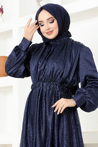 moda selvim Evening Dress ASM2689-M Navy Blue - Thumbnail