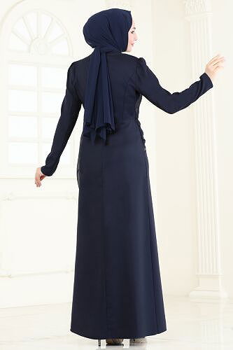 moda selvim Evening Dress ASM2691 Navy Blue - Thumbnail