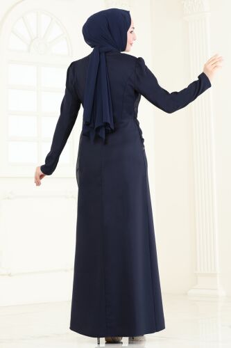 moda selvim فستان سهرة كحلي ASM2691 - Thumbnail
