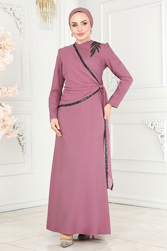 moda selvim فستان سهرة وردي ASM2691 - Thumbnail