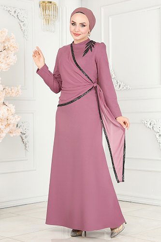 moda selvim فستان سهرة وردي ASM2691 - Thumbnail