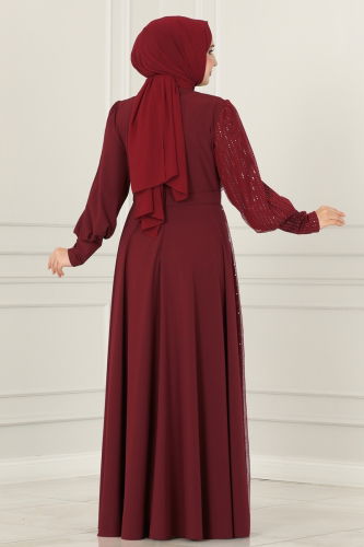 moda selvim EVENING DRESS ASM2703 Burgundy - Thumbnail