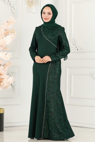 moda selvim Evening Dress ASM2707 Emerald - Thumbnail