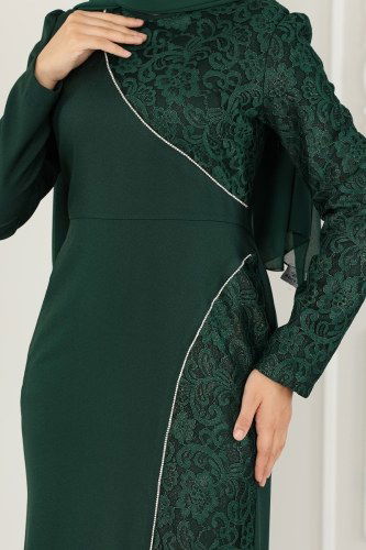 moda selvim Evening Dress ASM2707 Emerald - Thumbnail