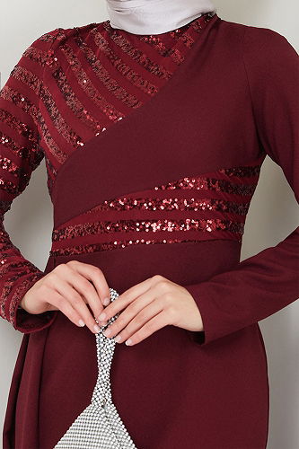 moda selvim EVENING DRESS ASM2711-M Burgundy - Thumbnail