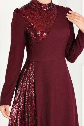 moda selvim Evening Dress ASM2719 Burgundy - Thumbnail