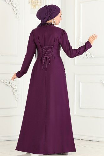 moda selvim فستان سهرة أرجواني ASM2719 - Thumbnail