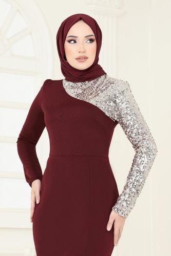 Evening Dress ASM2733 Burgundy - 3