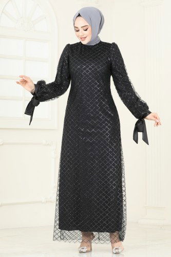 moda selvim فستان سهرة أسود ASM2740 - Thumbnail